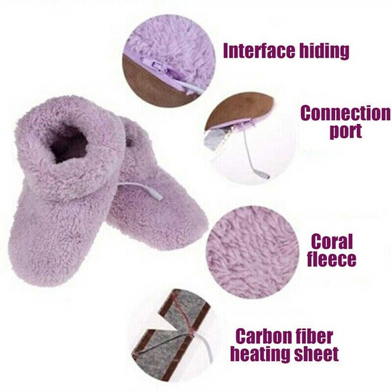 Ziemas Couple Warm USB sildītājs pēdu kurpes plīša siltas elektriskās čības kājas apsildāmas mazgājamas Kurpes Rozā35-39 Pelēks 39-43