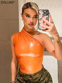 Body sexy fără mâneci pentru femei Body cu un umăr fără spate Top Y2K Summer Bright Body Playsuit Night Club Festival Outfit