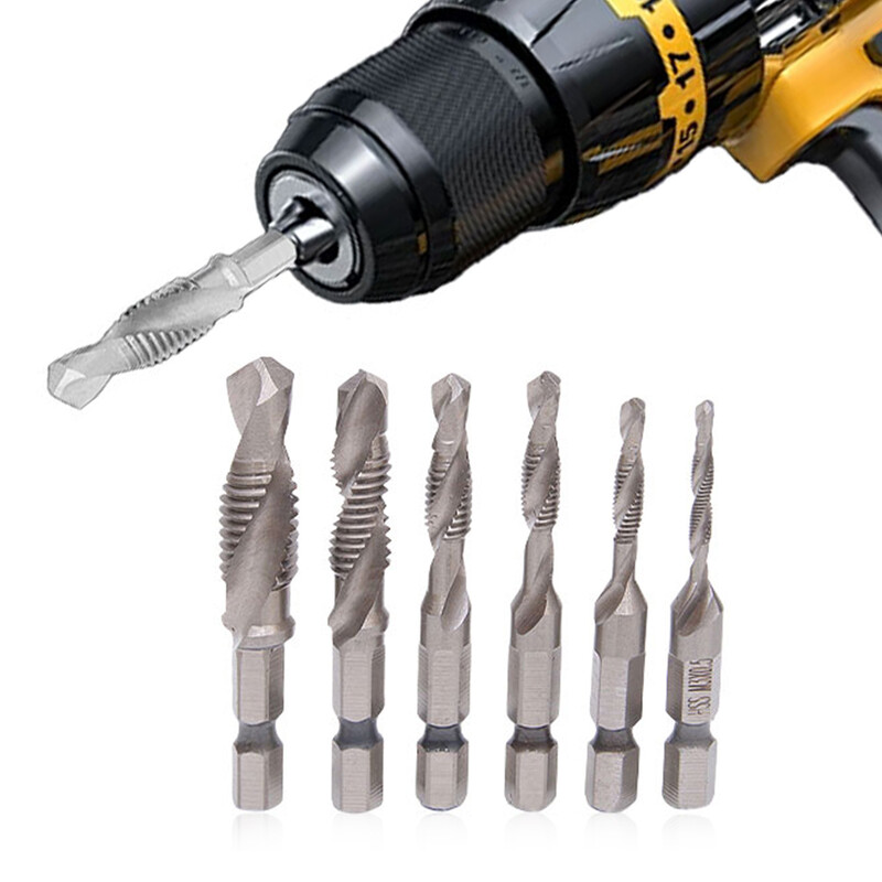6 buc. burghie cu robinet M3-M10. Burghie combinate din oțel de mare viteză. Instrument pentru burghie metrice cu tijă hexagonală pentru metal, oțel, lemn, plastic