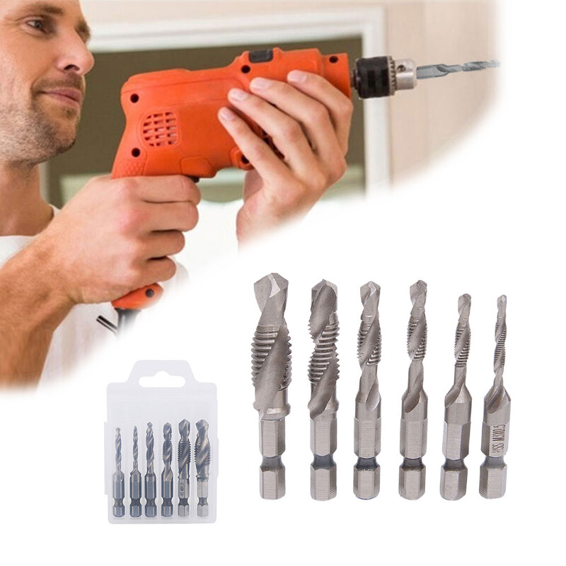 6 buc. burghie cu robinet M3-M10. Burghie combinate din oțel de mare viteză. Instrument pentru burghie metrice cu tijă hexagonală pentru metal, oțel, lemn, plastic