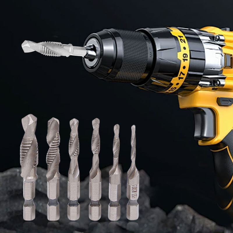 6 kom M3-M10 HSS slavine Set za skidanje ivica s upuštačem Kombinirani bitovi od brzoreznog čelika Metrički šesterokutni prihvat za metal čelik drvo plastika