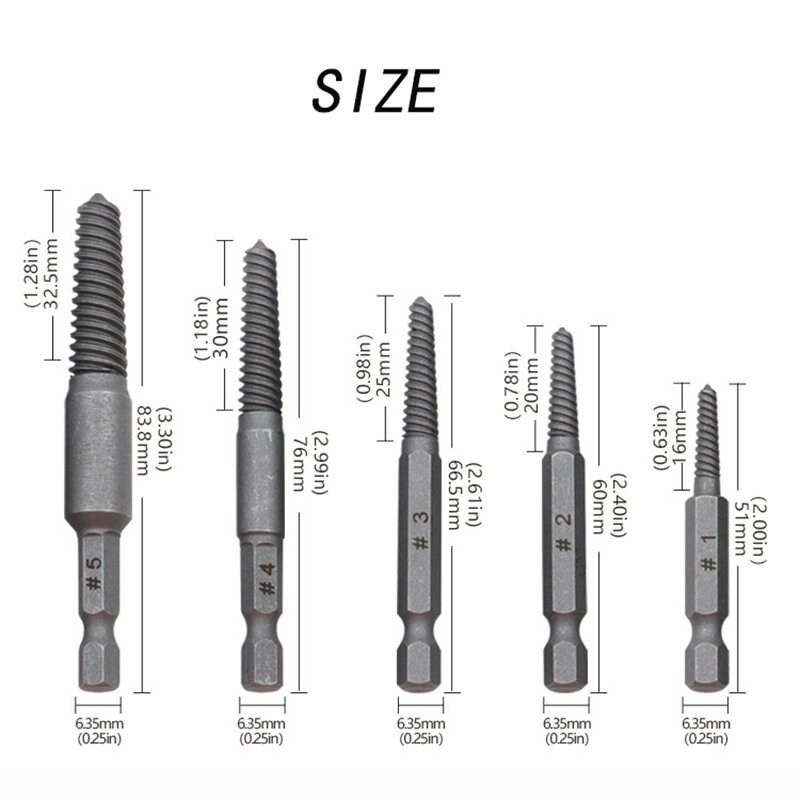 5 vienā krāni Bojāta skrūvju nosūcējs sešstūra rokturis centra urbjmašīnu komplekts Salauzta skrūve Easy Out noņemšanas elektriskie instrumenti Piederumi