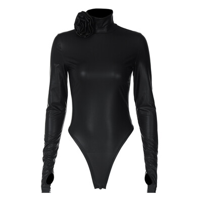 OMSJ kunstnahast musta lipsuga lilleline stiilne naiste kilpkaelusega pikkade varrukatega peidetud nööbiga kõhn seksikas bodid, tänavastiilis püksid