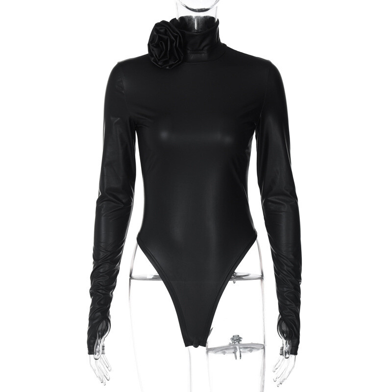 OMSJ kunstnahast musta lipsuga lilleline stiilne naiste kilpkaelusega pikkade varrukatega peidetud nööbiga kõhn seksikas bodid, tänavastiilis püksid