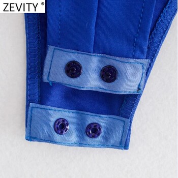 Zevity New Women Sexy Knotted Hollow Out Design Solid Blue Bodysuits Slim Bodysuits Lady Chic High Street Rompers с цип на гърба LS9798