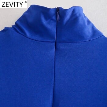 Zevity New Women Sexy Knotted Hollow Out Design Solid Blue Bodysuits Slim Bodysuits Lady Chic High Street Rompers с цип на гърба LS9798