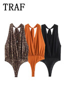 Salopetă multicoloră cu gât agățat TRAF 2024 pentru femei, fără mâneci, scurtă, casual, salopete de petrecere pentru femei