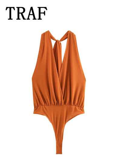 Salopetă multicoloră cu gât agățat TRAF 2024 pentru femei, fără mâneci, scurtă, casual, salopete de petrecere pentru femei