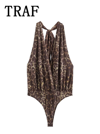 Salopetă multicoloră cu gât agățat TRAF 2024 pentru femei, fără mâneci, scurtă, casual, salopete de petrecere pentru femei