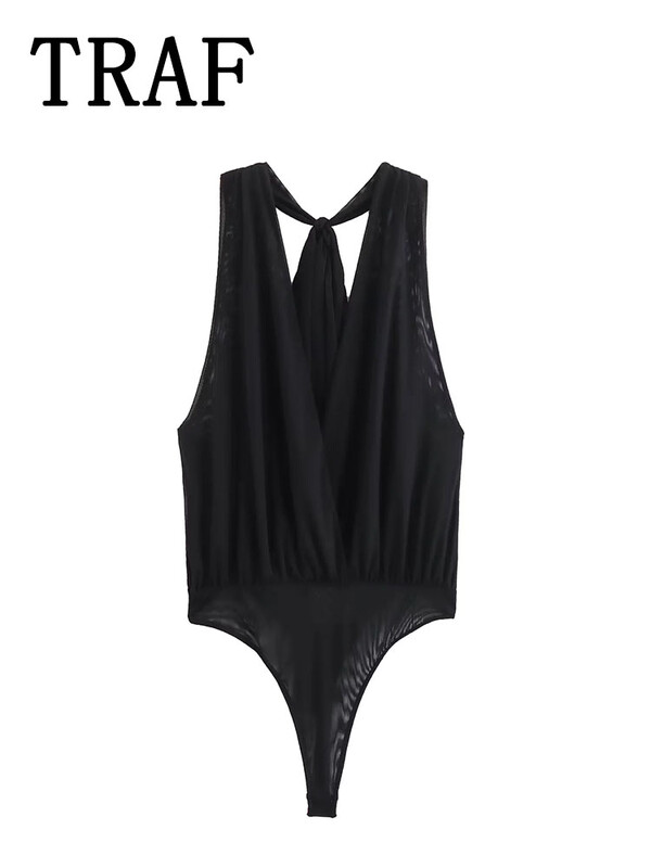 Salopetă multicoloră cu gât agățat TRAF 2024 pentru femei, fără mâneci, scurtă, casual, salopete de petrecere pentru femei