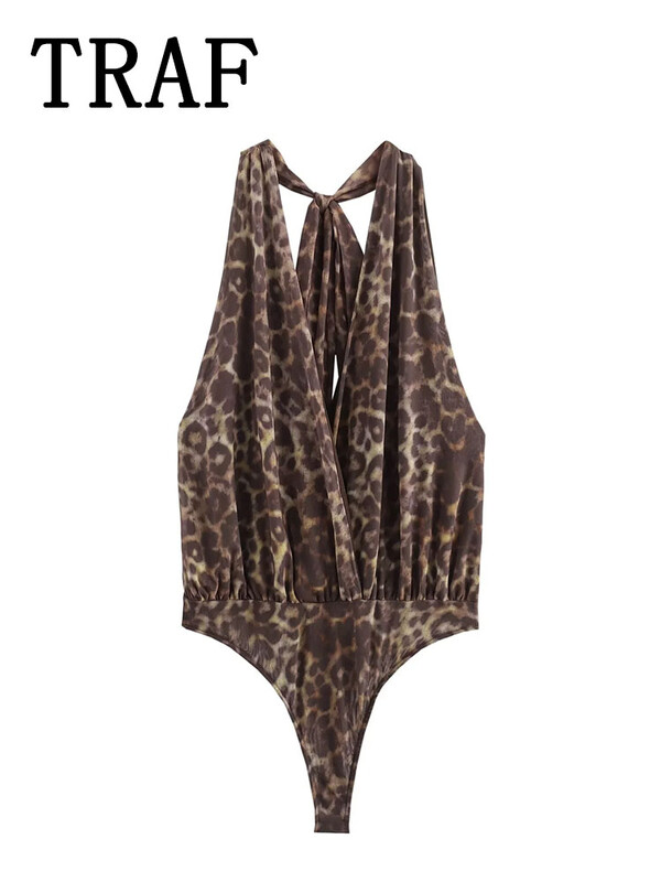 Salopetă multicoloră cu gât agățat TRAF 2024 pentru femei, fără mâneci, scurtă, casual, salopete de petrecere pentru femei