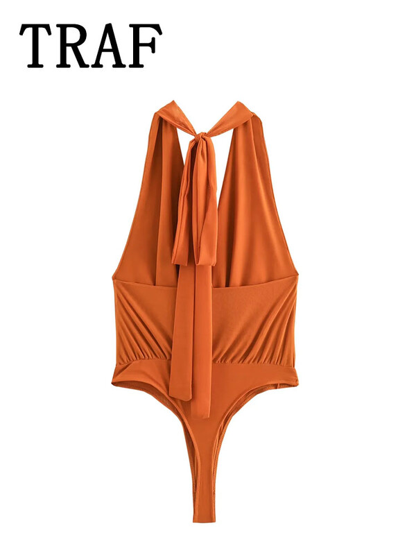 Salopetă multicoloră cu gât agățat TRAF 2024 pentru femei, fără mâneci, scurtă, casual, salopete de petrecere pentru femei