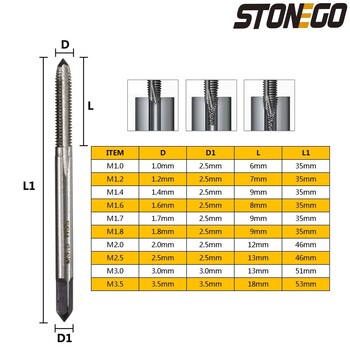 Σετ τρυπανιών βρύσης STONEGO 5/7/10 ΤΕΜ HSS6542 M1 M1.2 M1.4 M1.6 M1.7 M1.8 M2 M2.5 M3 M3.5 Μετρική βρύση με σπειρώματα