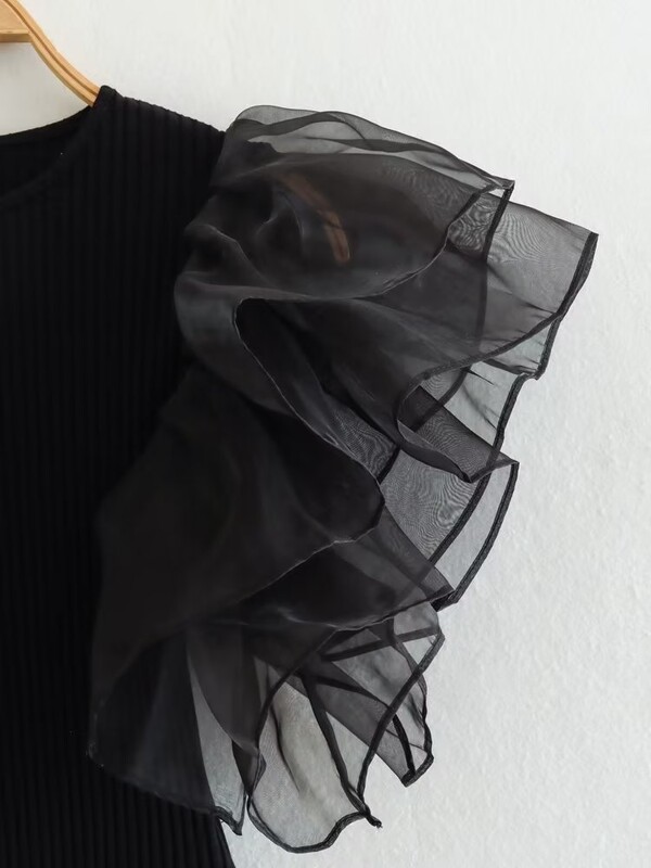 Willshela Body pentru femei, negru, cu volane