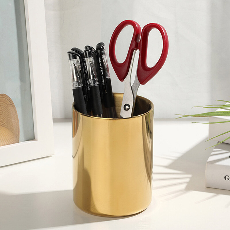 Vază din oțel inoxidabil Pen Creion Container de stocare de birou Organizator de papetărie Instrumente perie de machiaj Creion