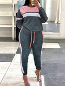 LW húzózsinóros színű csomós nadrág szett 2023 női vegyes mintás kerek nyakú, hosszú ujjú tréningruhák, kétrészes ruhák