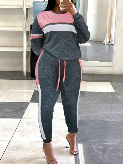 LW húzózsinóros színű csomós nadrág szett 2023 női vegyes mintás kerek nyakú, hosszú ujjú tréningruhák, kétrészes ruhák