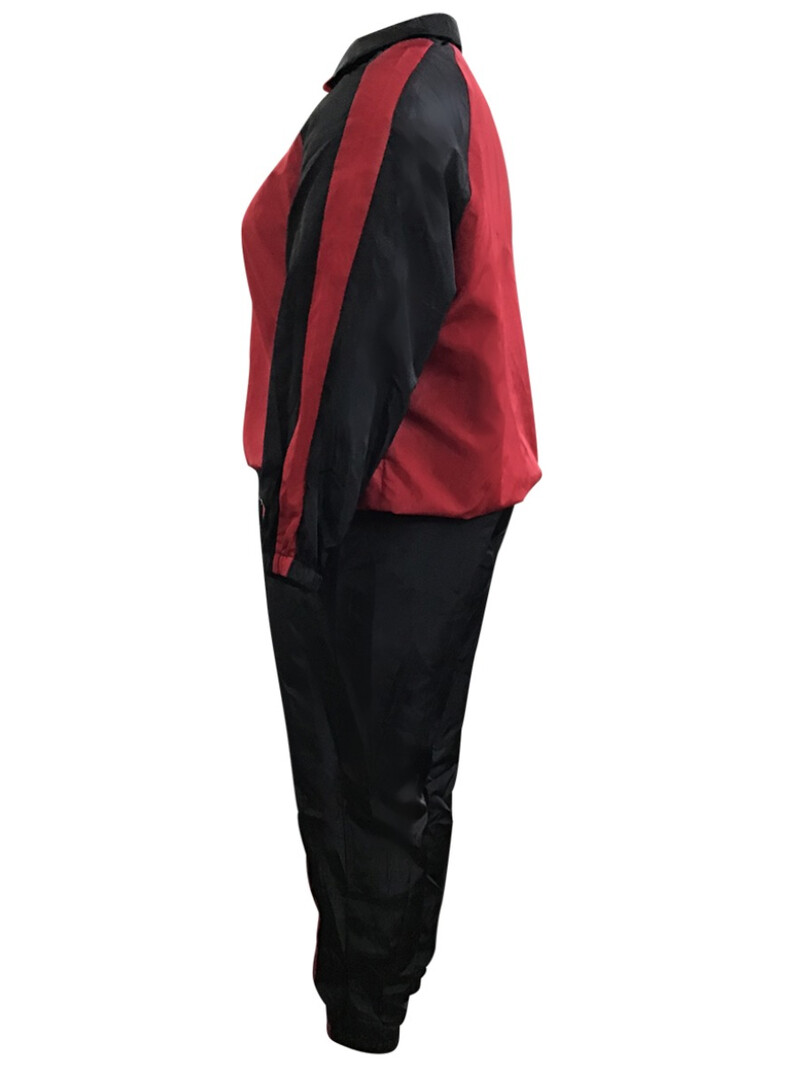 4XL 5XL LW Ženska trenirka s džepnim džepovima s mandarinskim ovratnikom i velikim veličinama, komplet hlača s patchwork dizajnom na patentni zatvarač, jesen i zima.