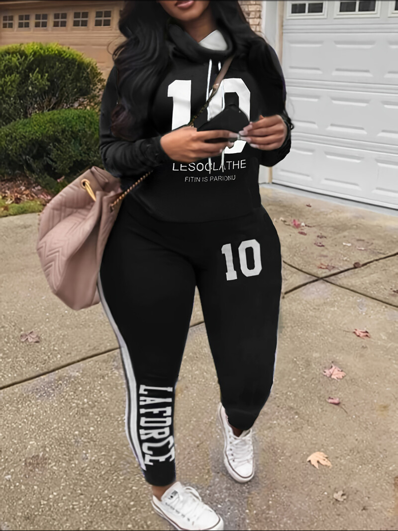 5XL LW velika veličina Jesensko-zimski ispis slova Regularni prugasti dugih rukava Osnovni sportski modni komplet plavih hlača s dolčevitom i kapuljačom