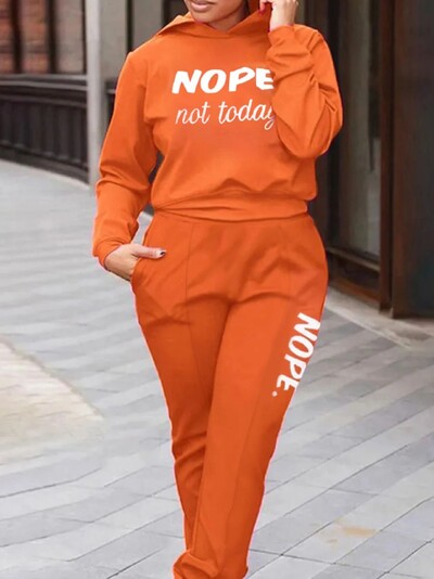 4XL 5XL LW Plus Size Femei Toamnă-Iarnă Cu glugă Guler Imprimare Litere Set Pantaloni Casual Top Solid + Pantaloni de trening cu talie mijlocie