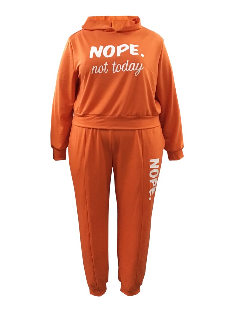 4XL 5XL LW Plus Size Femei Toamnă-Iarnă Cu glugă Guler Imprimare Litere Set Pantaloni Casual Top Solid + Pantaloni de trening cu talie mijlocie