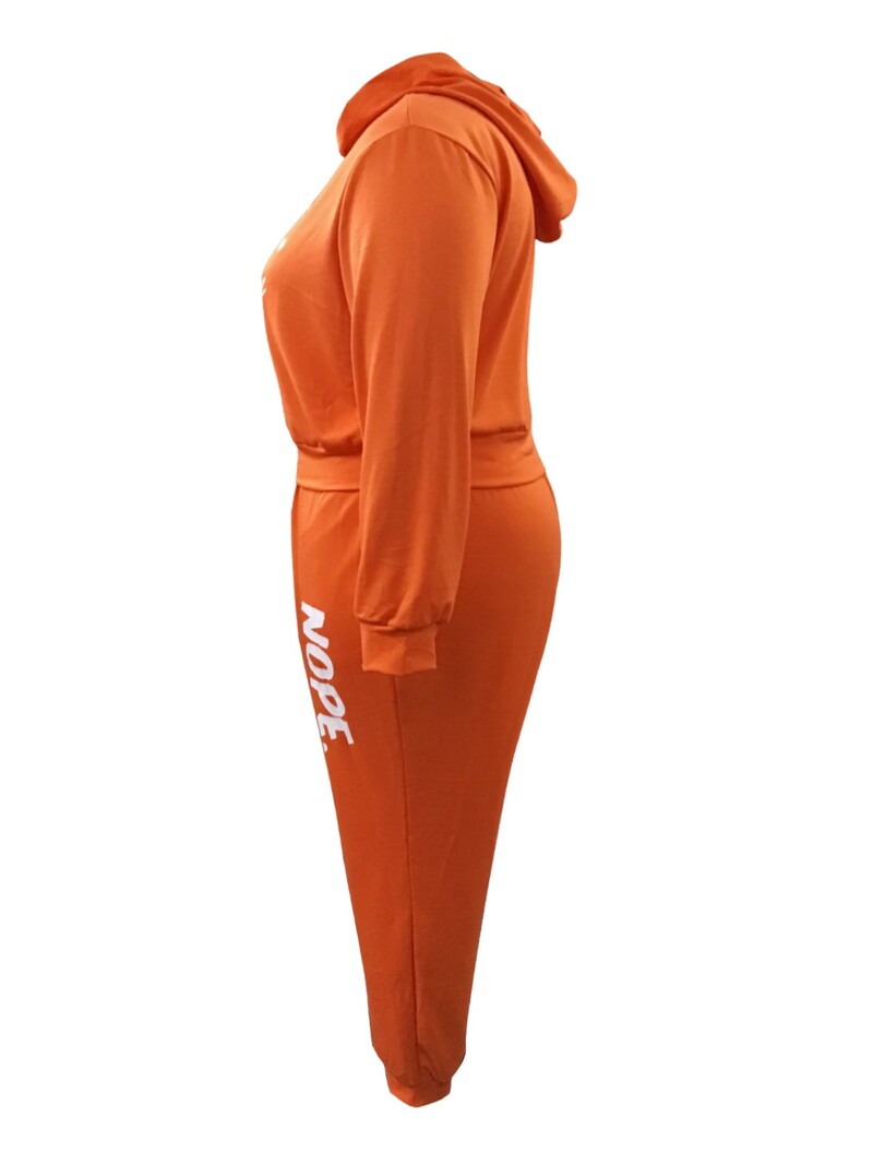 4XL 5XL LW Plus Size Femei Toamnă-Iarnă Cu glugă Guler Imprimare Litere Set Pantaloni Casual Top Solid + Pantaloni de trening cu talie mijlocie