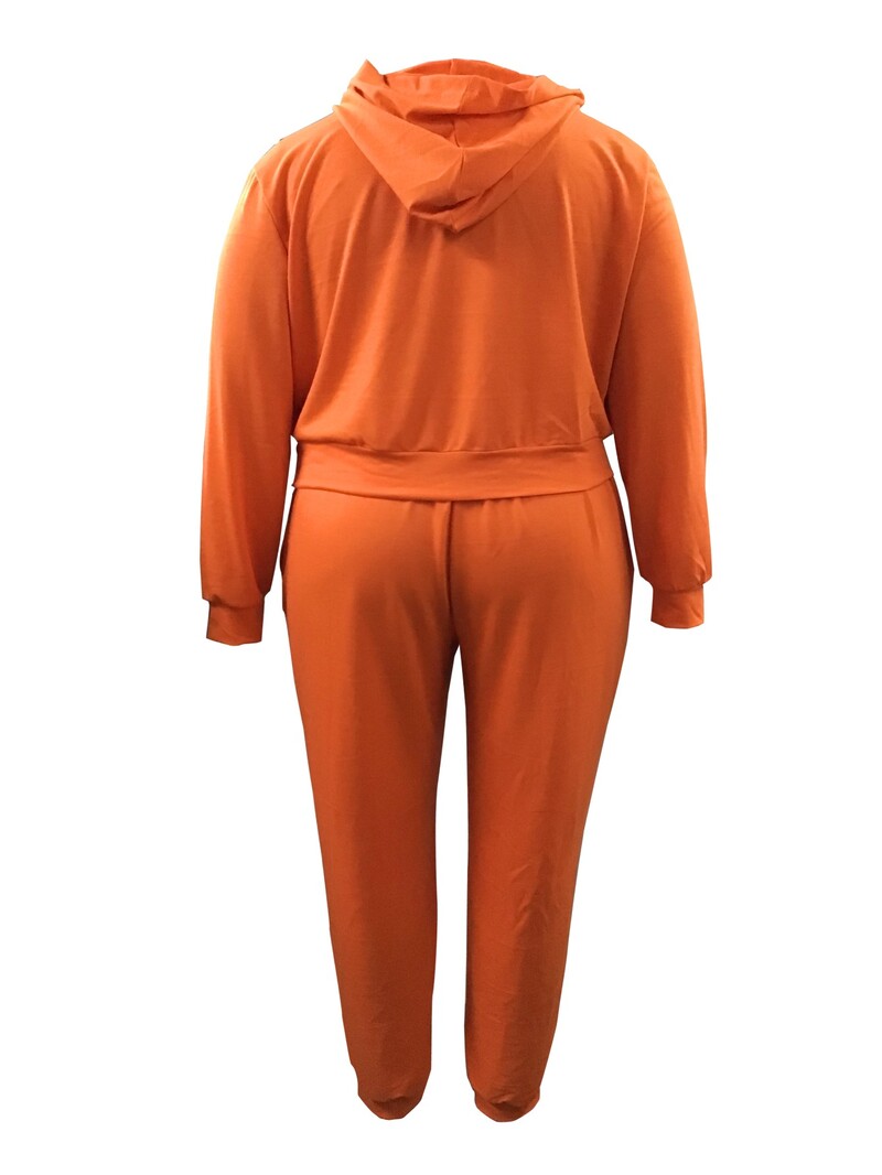 4XL 5XL LW Plus Size Femei Toamnă-Iarnă Cu glugă Guler Imprimare Litere Set Pantaloni Casual Top Solid + Pantaloni de trening cu talie mijlocie