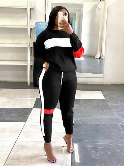 Dámske teplákové súpravy Streetwear Colorblock, dva 2-dielne sety, jesenné oblečenie, sveter, mikina, top a nohavice, obleky, dámske sety
