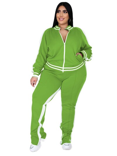 Plus Size L-5XL Σετ δύο τεμαχίων Γυναικεία Φούτερ Φούτερ με φερμουάρ με ριγέ επάνω σχισμή Jogger σετ ταιριάσματος σετ ταιριάσματος χονδρικής Dropshipping