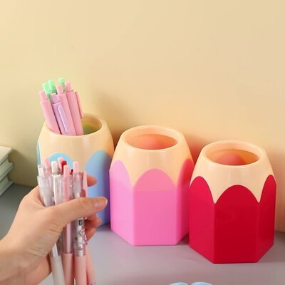 Desk Organizer Makeup Brush Pen Holder Vase Pencil Pot Stationery Storage Box Pen Cup Container Home Office Stationery Organizer