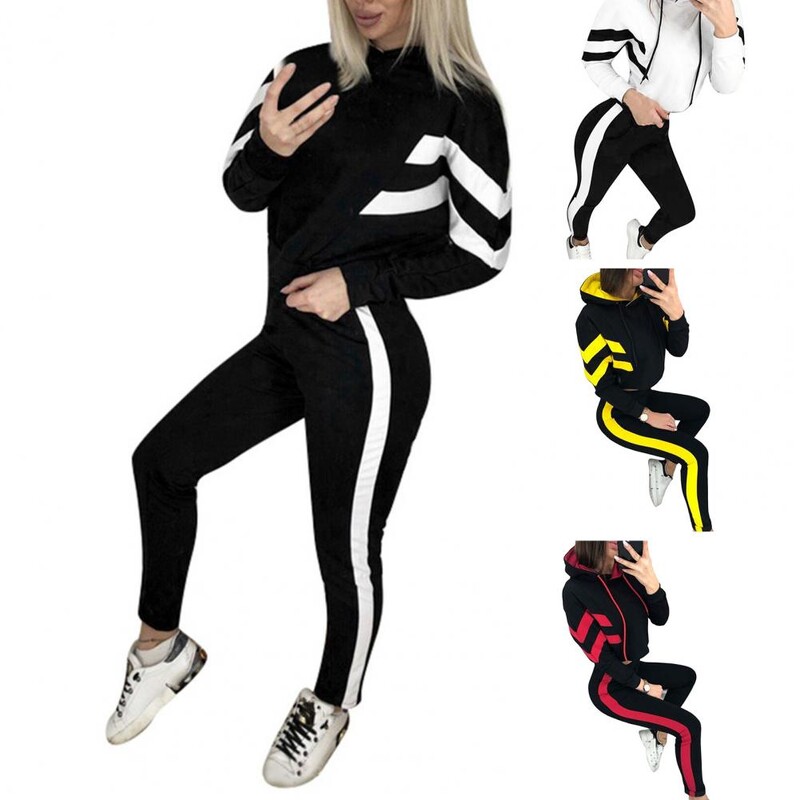 1 set hanorac pentru femei pantaloni de trening cu mânecă lungă Europa America ținută cu șnur Set îmbrăcăminte sport cu glugă Set două piese