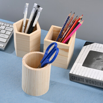 DIY Office Organizer Επιτραπέζιο ξύλινο κουτί αποθήκευσης στυλό Μολύβι Θήκη για στυλό Δοχείο πινέλου μακιγιάζ Είδη γραφείου για το σπίτι