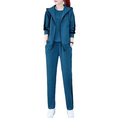 3 buc. Imbracaminte sport eleganta pentru femei Trening pentru femei, talie elastica, toamna, imprimeu cu litere, vesta de sus, pantaloni, trening cu fermoar rezistent la frig