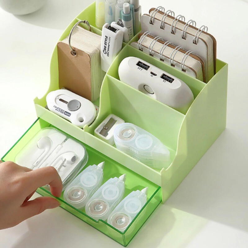 Úložný box na stôl, držiak na perá, písacie potreby, kozmetika, organizér na rúž so zásuvkou, veľkokapacitný úložný priestor na odpad, kancelária, domácnosť