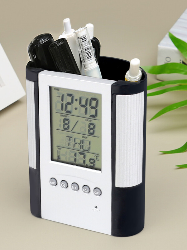 Pastāvīgs kalendāra pildspalvas turētājs Pretslīdēšanas pamatne Datuma laika displejs Temperatūras noteikšana Galddatora Uzglabāšana Dekoratīvs pulksteņa pildspalvas turētājs