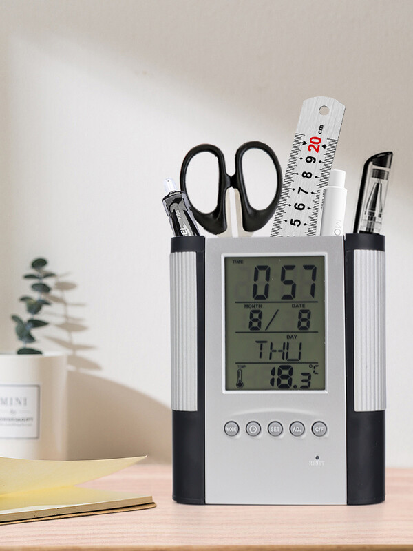 Pastāvīgs kalendāra pildspalvas turētājs Pretslīdēšanas pamatne Datuma laika displejs Temperatūras noteikšana Galddatora Uzglabāšana Dekoratīvs pulksteņa pildspalvas turētājs