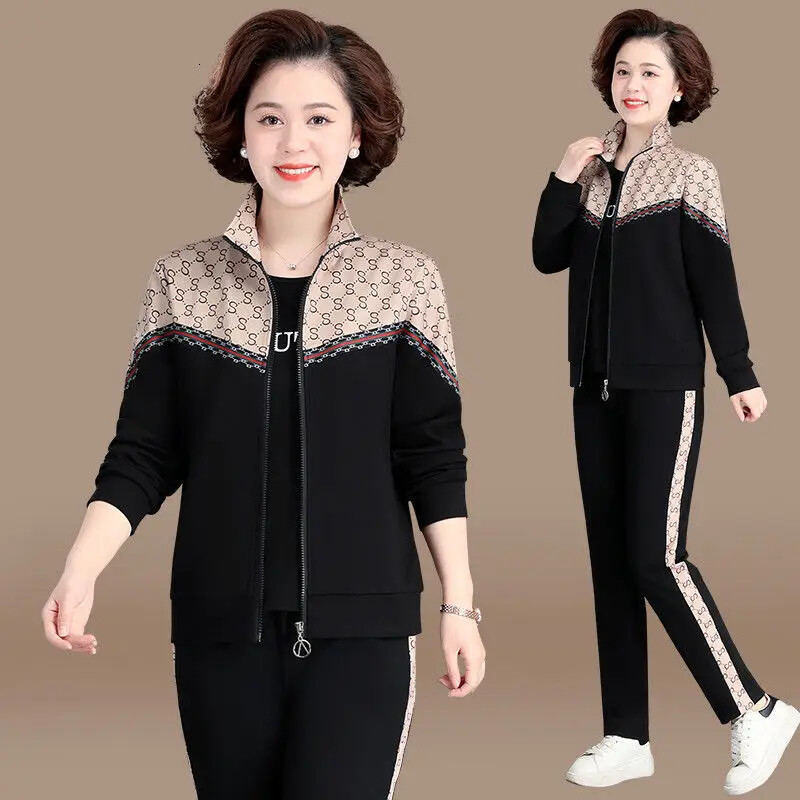 Stiilne vananemist vähendav kolmeosaline jope, avara kehaehitusega spordiülikond keskealistele eakatele kevadine sügiskollektsioon