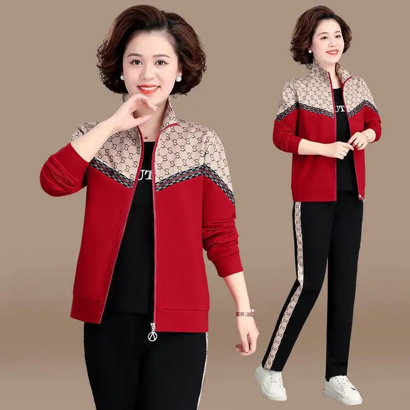 Stiilne vananemist vähendav kolmeosaline jope, avara kehaehitusega spordiülikond keskealistele eakatele kevadine sügiskollektsioon