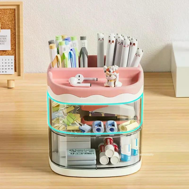 Πρακτική πολυλειτουργική θήκη για μαρκαδόρο γραφείου Διπλών στρωμάτων Περιστρεφόμενα μολύβια Ράφι αποθήκευσης Ράφι αποθήκευσης καλλυντικών για φοιτητές