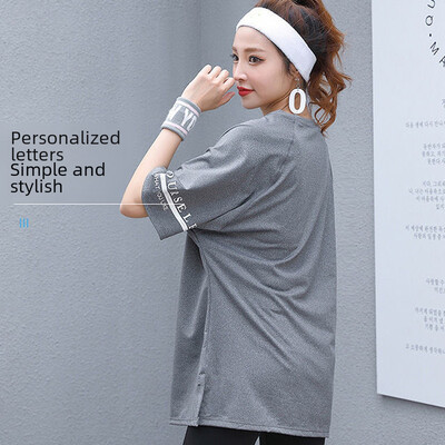 Jogos marškinėliai Sportiniai drabužiai Moteriški Vasariniai Laisvi Greitai Džiovinantys Viršutinė Sporto Apranga Treniruokliai Treniruokliai Madingi