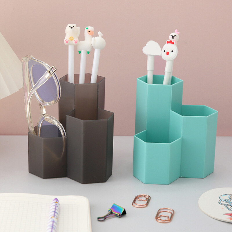 1 buc plastic 3 grile Suport stilou pentru birou Cutie de depozitare pentru creion, școală, papetărie, pixuri, suport perie, cutie de depozitare