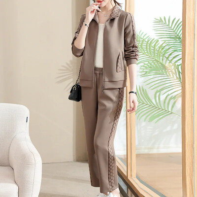 2023. gada jauns, moderns, ikdienas jaciņš ar rāvējslēdzēju, 2-daļīgs komplekts, pusmūža vecāka gadagājuma māšu apģērbs sporta tērps sievietēm pusmūža sievietēm