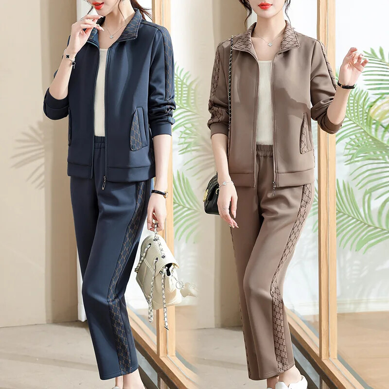 2023. gada jauns, moderns, ikdienas jaciņš ar rāvējslēdzēju, 2-daļīgs komplekts, pusmūža vecāka gadagājuma māšu apģērbs sporta tērps sievietēm pusmūža sievietēm