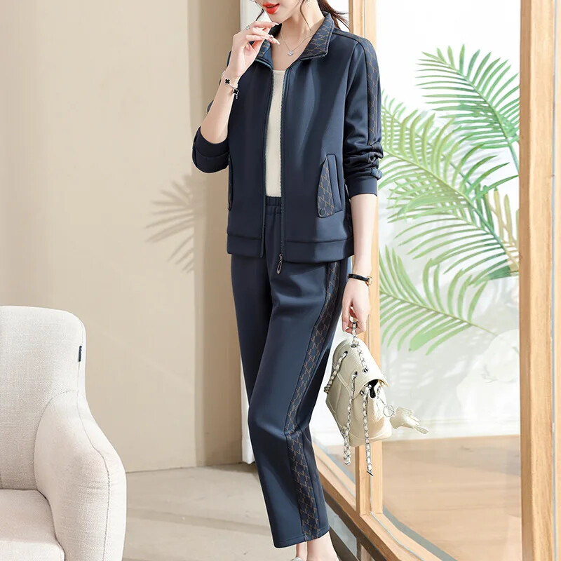 2023. gada jauns, moderns, ikdienas jaciņš ar rāvējslēdzēju, 2-daļīgs komplekts, pusmūža vecāka gadagājuma māšu apģērbs sporta tērps sievietēm pusmūža sievietēm