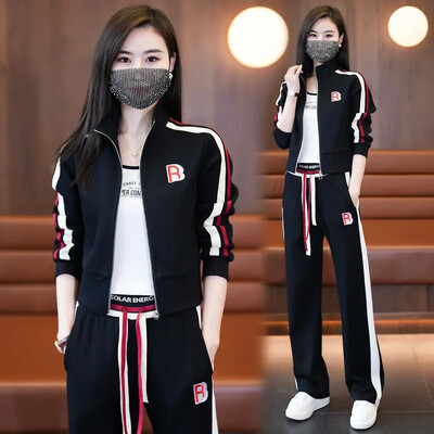 Ikdienas sporta uzvalks Sieviešu brīvs džemperis, platas bikses, 2-daļīgs komplekts, stilīgs, mazinošs, elegants pavasara/rudens ierašanās