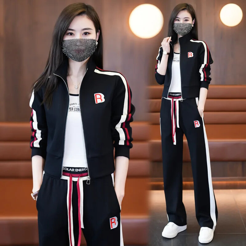 Ikdienas sporta uzvalks Sieviešu brīvs džemperis, platas bikses, 2-daļīgs komplekts, stilīgs, mazinošs, elegants pavasara/rudens ierašanās