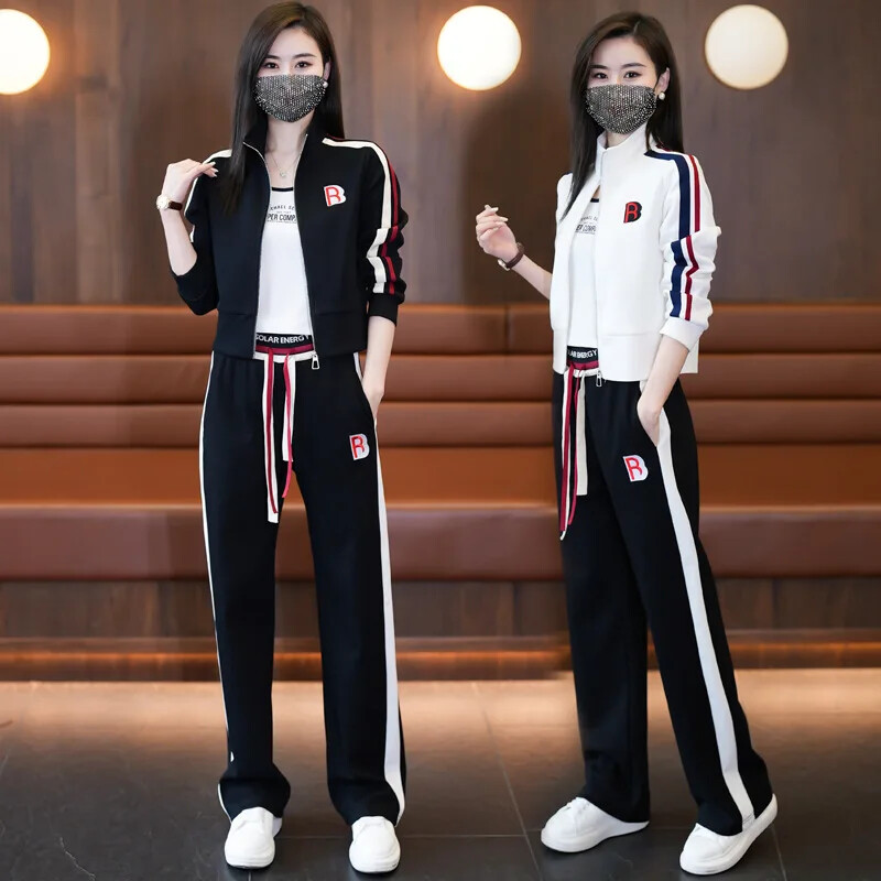 Ikdienas sporta uzvalks Sieviešu brīvs džemperis, platas bikses, 2-daļīgs komplekts, stilīgs, mazinošs, elegants pavasara/rudens ierašanās