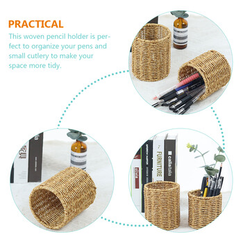 Μολυβοθήκη Rattan Wicker Pen Cup Χειροποίητη θήκη για πινέλο μακιγιάζ Υφαντό βάζο Organizer Gel Δοχείο στυλό Boho