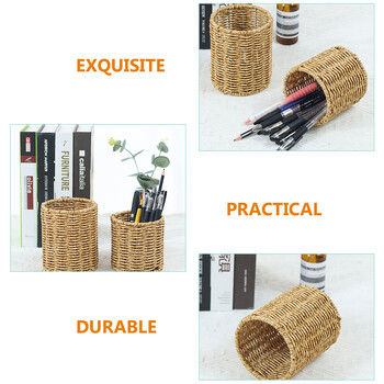 Μολυβοθήκη Rattan Wicker Pen Cup Χειροποίητη θήκη για πινέλο μακιγιάζ Υφαντό βάζο Organizer Gel Δοχείο στυλό Boho