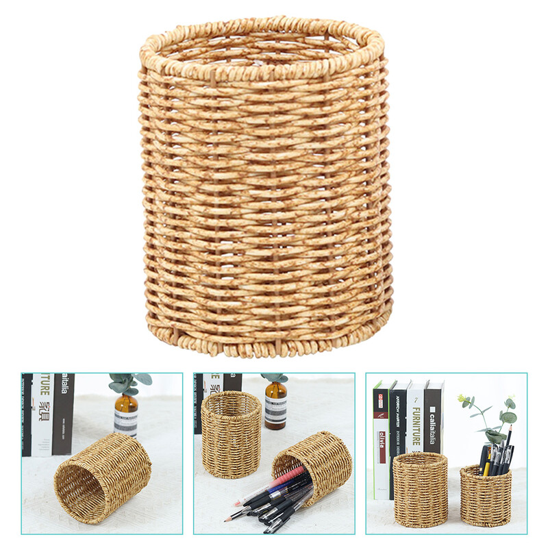Rattan ceruza csésze tartó fonott toll csésze kézzel készített sminkecset tartó szőtt váza szervező gél toll tartó Boho
